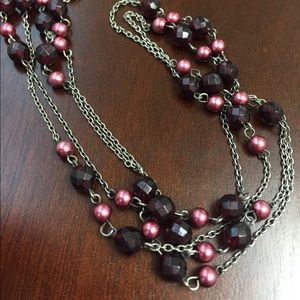 Long Necklace with Cranberry-Colored Beads